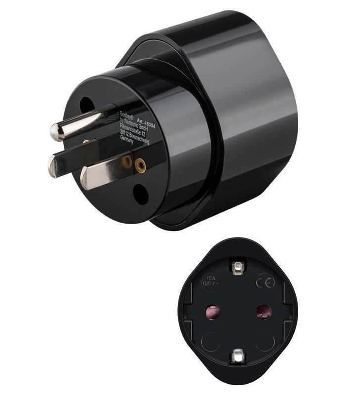 Adaptor de retea tata tip B NEMA 5-15 3pini SUA / Japonia - mama Schuko tip F CEE 7/3 250V 13A 3250W negru Goobay 45354