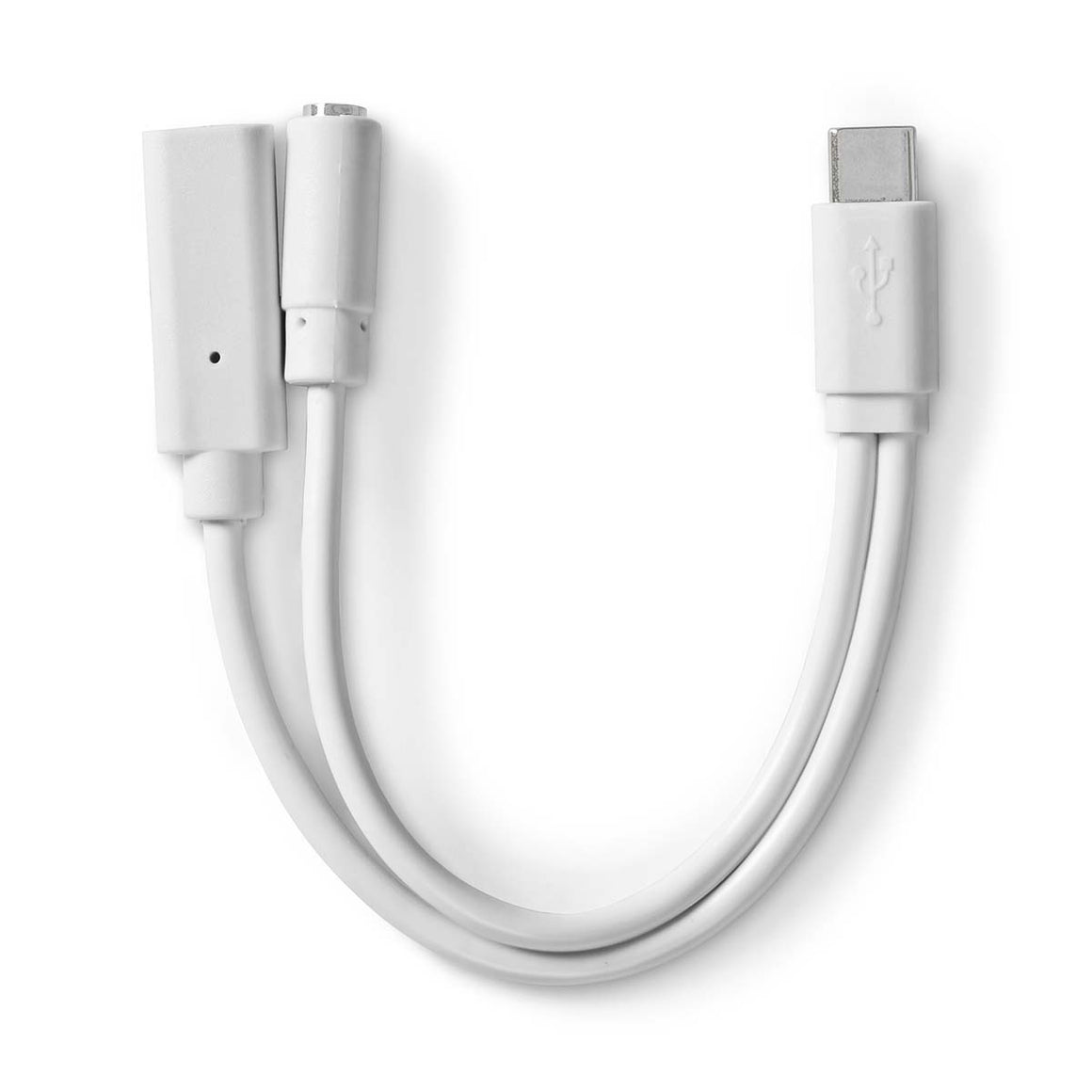 Adaptor PROFESIONAL USB type C tata - USB-C mama / Jack 3.5 mm mama casti 10cm alb Nedis CCGB64922WT01