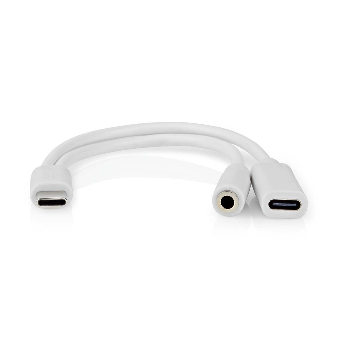 Adaptor PROFESIONAL USB type C tata - USB-C mama / Jack 3.5 mm mama casti 10cm alb Nedis CCGB64922WT01