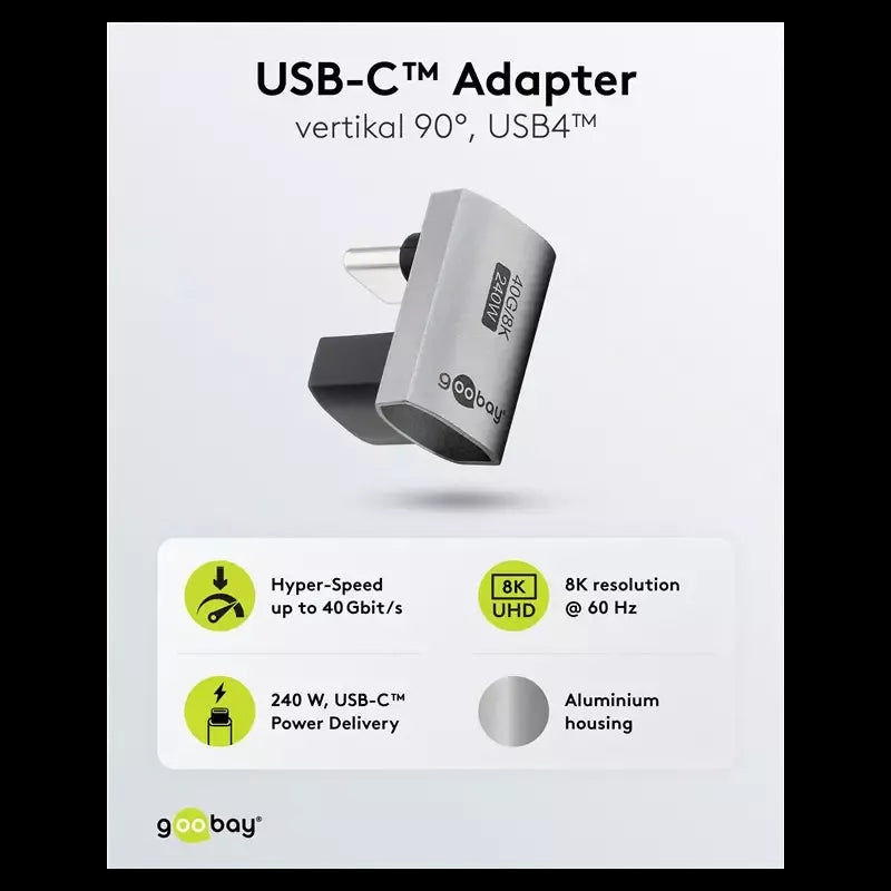 Adaptor USB-C3.1 mama - USB-C tata vertical la 90 scurt Thunderbolt 3 /4 Goobay 74444