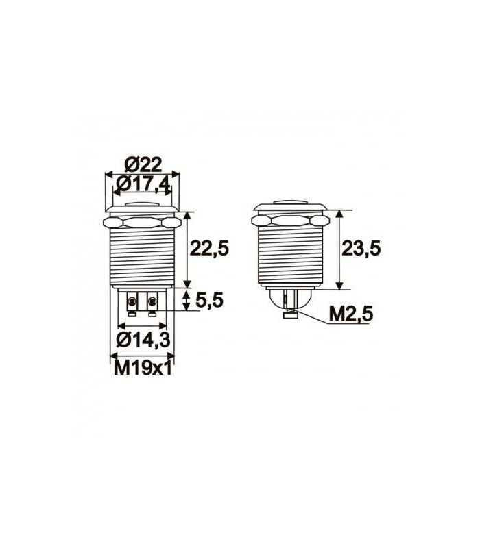 Buton 1 circuit 2A 250V OFF-(ON) fara retinere metal resistent la apa