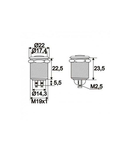 Buton 1 circuit 2A 250V OFF-(ON) fara retinere metal resistent la apa