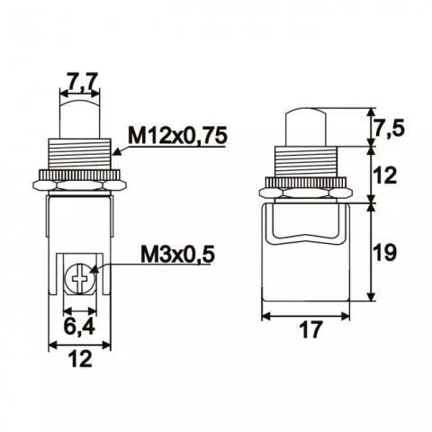 Buton 1 circuit 4A 250V ON-(OFF) fara retinere negru