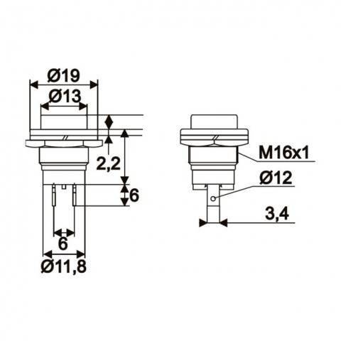 Buton 1 circuit Push ON 2A 250V OFF-ON fara retinere rosu 09065PI