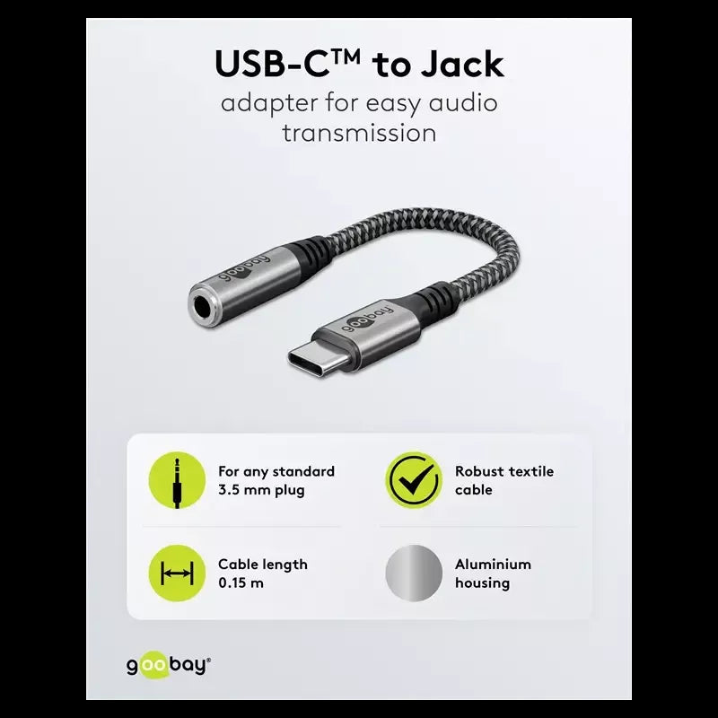 Cablu adaptor USB-C la mufa Jack 3.5 mm mama 15cm textil Goobay 74056