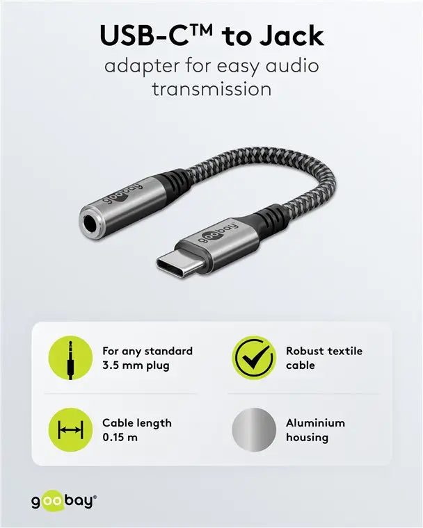 Cablu adaptor USB-C la mufa Jack 3.5 mm mama 15cm textil Goobay 74056