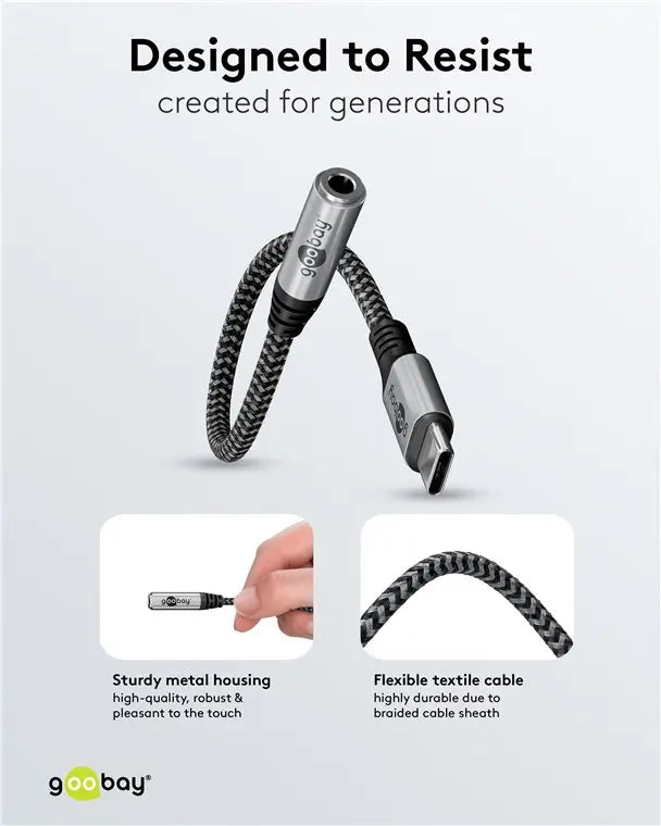 Cablu adaptor USB-C la mufa Jack 3.5 mm mama 15cm textil Goobay 74056