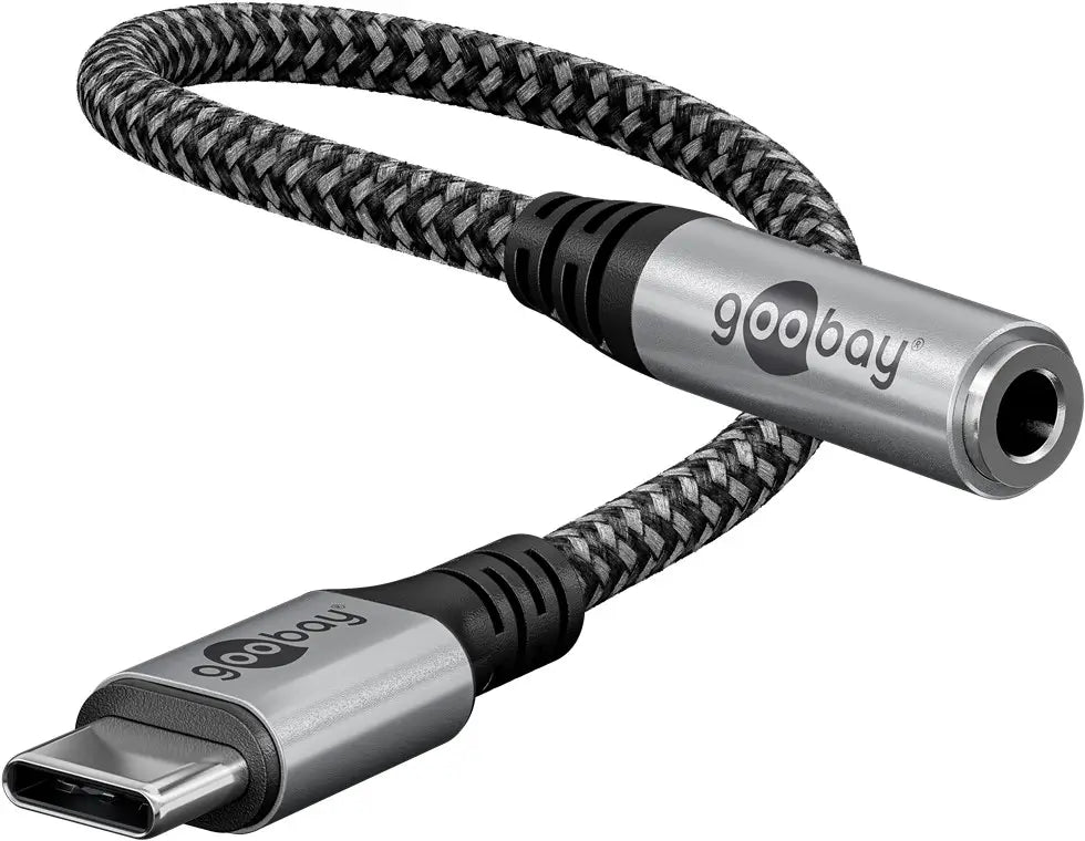 Cablu adaptor USB-C la mufa Jack 3.5 mm mama 15cm textil Goobay 74056