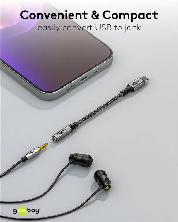 Cablu adaptor USB-C la mufa Jack 3.5 mm mama 15cm textil Goobay 74056