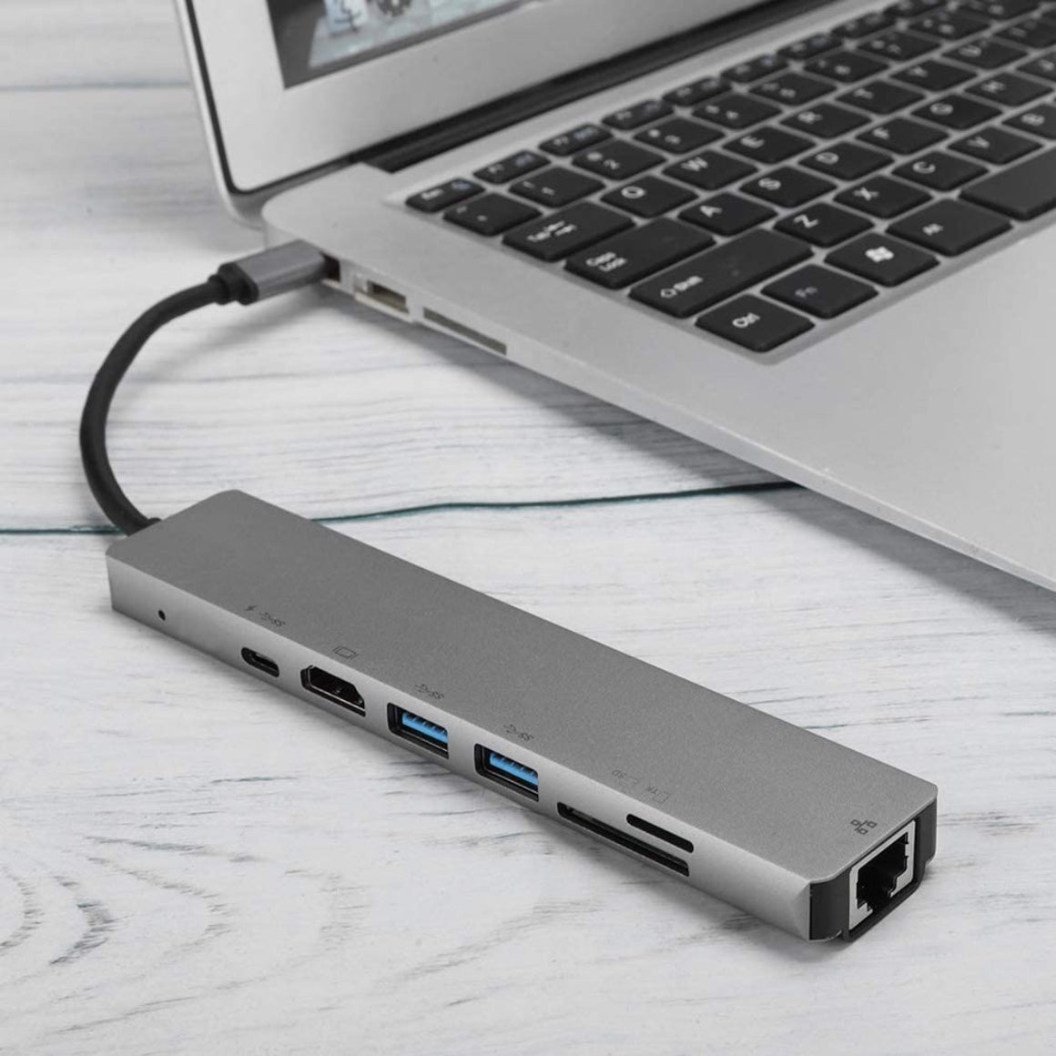 Cablu adaptor USB TYPE C - HDMI 4K/2K + 2x USB3.0 + USB TYPE C 100W + RJ45 LAN RETEA + CardRW SD + MicroSD