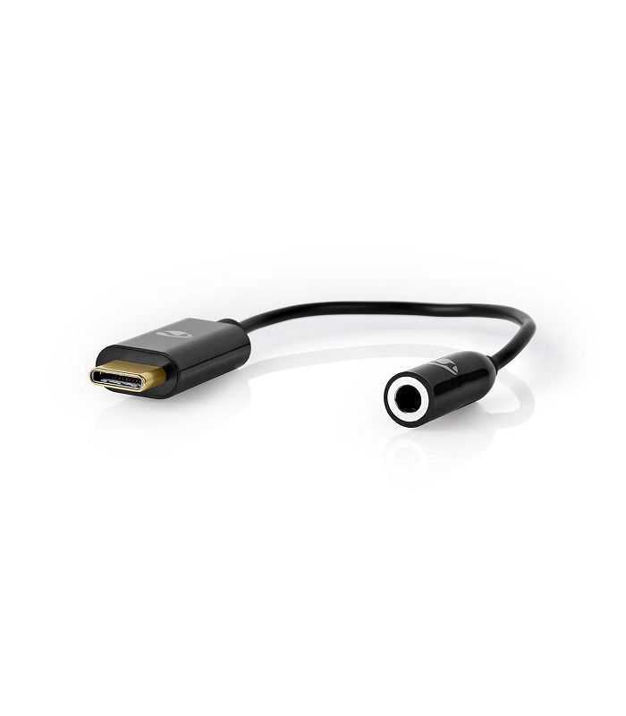Cablu adaptor USB TYPE C tata - Jack 3.5 mm mama 15cm aurit negru Nedis