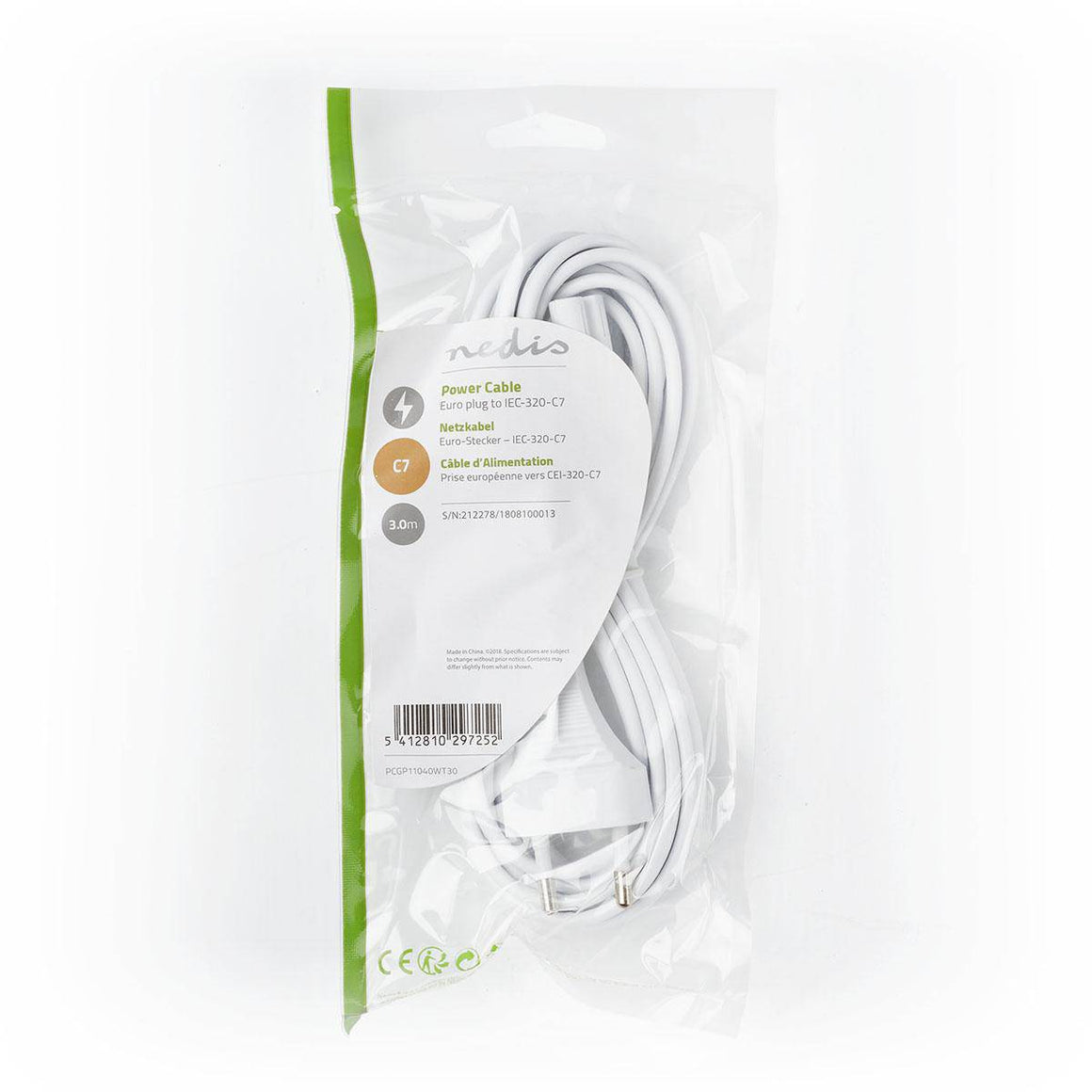 Cablu alimentare Euro tata - IEC-320-C7 3m alb Nedis