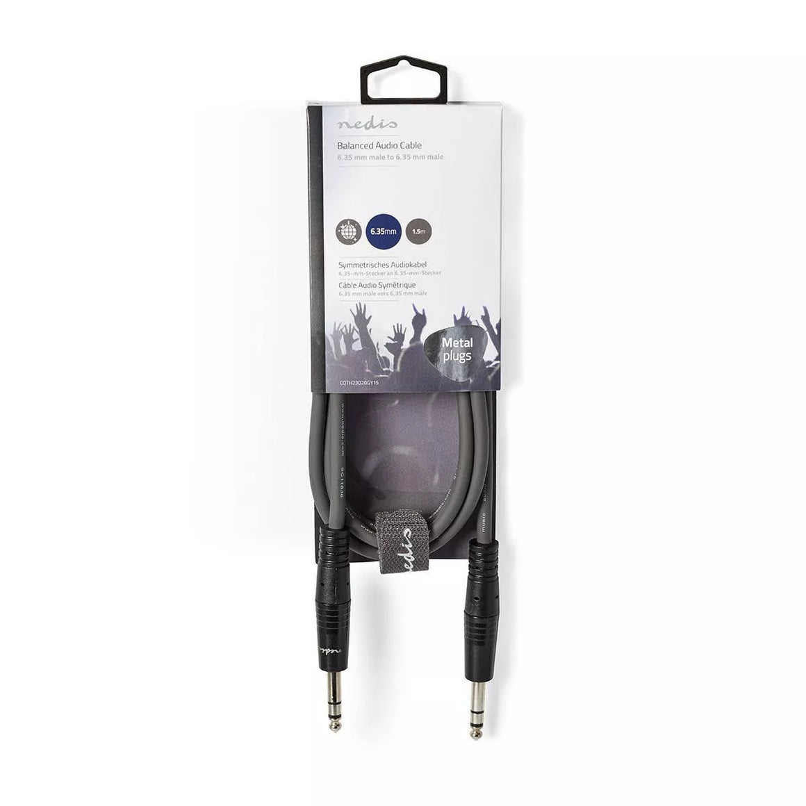 Cablu audio balansat Jack Stereo 6.35 mm tata - 6.35 mm tata 1.5m gri Nedis