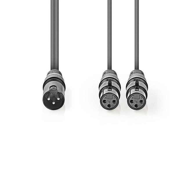 Cablu audio balansat stereo Nedis XLR 3-pini tata - 2x XLR 3-pini mama 1.5m gri