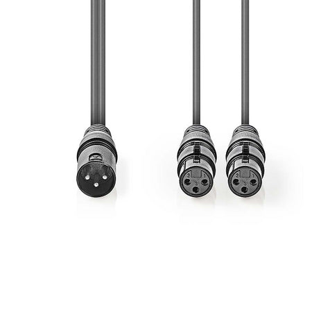 Cablu audio balansat stereo Nedis XLR 3-pini tata - 2x XLR 3-pini mama 1.5m gri