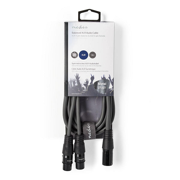 Cablu audio balansat stereo Nedis XLR 3-pini tata - 2x XLR 3-pini mama 1.5m gri