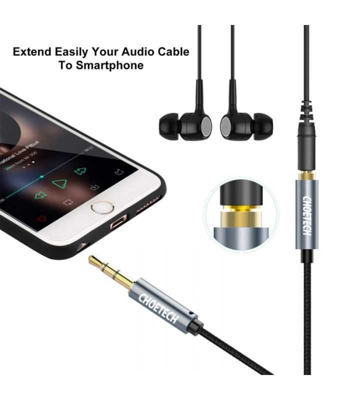 Cablu audio jack stereo Choetech AUX002 3.5 mm tata - 3.5 mm tata 1.2m negru