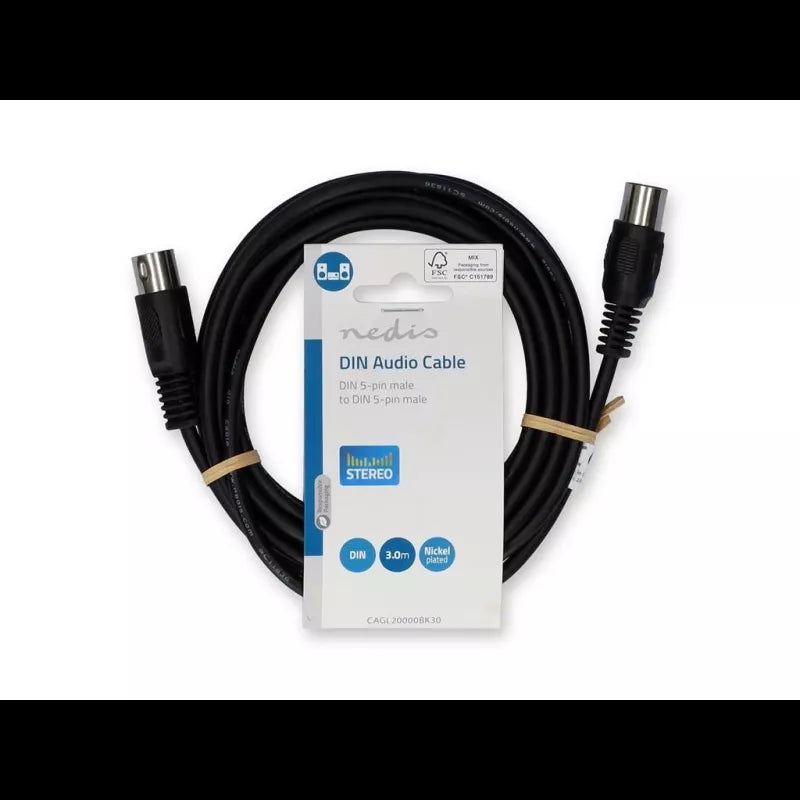 Cablu audio stereo DIN 5p tata - 5p DIN tata 3m negru Nedis CAGL20000BK30