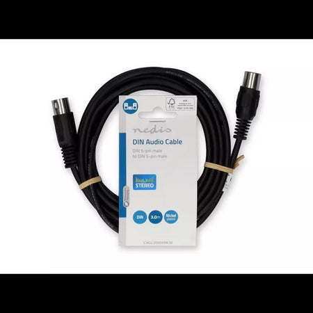 Cablu audio stereo DIN 5p tata - 5p DIN tata 3m negru Nedis CAGL20000BK30