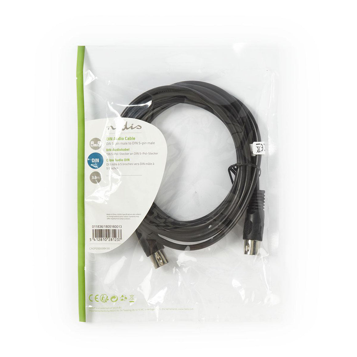 Cablu audio stereo Nedis DIN 5 pini tata - DIN 5 pini tata 3m