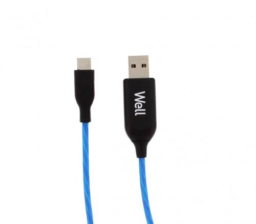 Cablu de date incarcare USB Type C 1m 3A Well cu flux lumina albastra