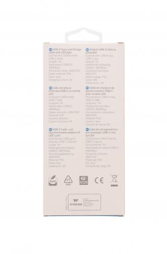 Cablu de date incarcare USB Type C 1m 3A Well cu flux lumina albastra
