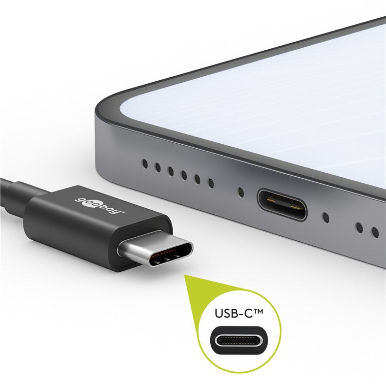 Cablu de date si incarcare USB type C 1m 3A gri/argintiu textil flexibil Goobay 49296