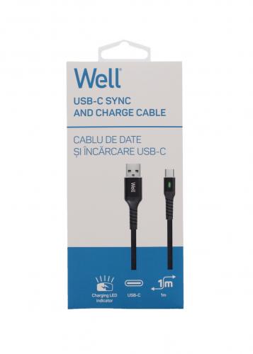 Cablu de date si incarcare USB Type C 1m Well indicator incarcare 3A negru