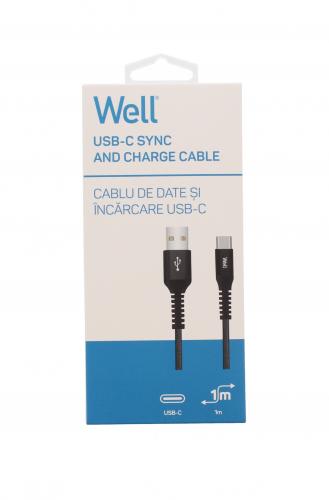 Cablu de date si incarcare USB Type C 3A 1m Well negru