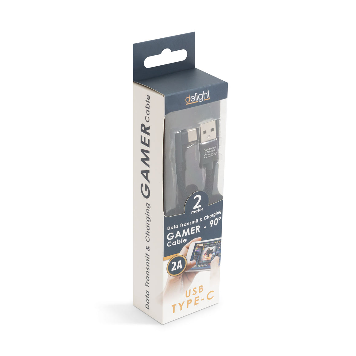 Cablu de date USB - USB Type C Gamer executie 90 negru 2m 2A Delight