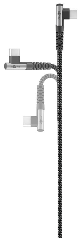 Cablu elegant extra-robust textil USB2.0 type C 90 grade - USB type C 1m 60W mufe metalice Goobay 64659