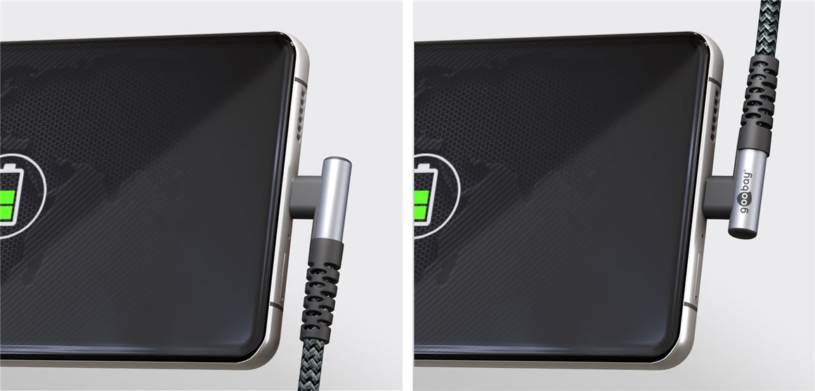 Cablu elegant extra-robust textil USB2.0 type C 90 grade - USB type C 1m 60W mufe metalice Goobay 64659