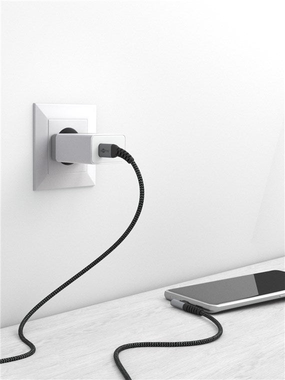 Cablu elegant extra-robust textil USB2.0 type C 90 grade - USB type C 2m 60W mufe metalice Goobay 64660