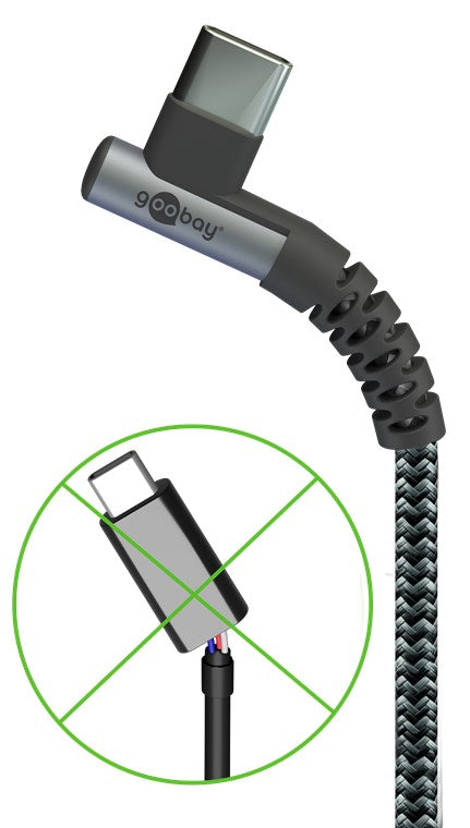 Cablu elegant extra-robust textil USB2.0 type C 90 grade - USB type C 2m 60W mufe metalice Goobay 64660