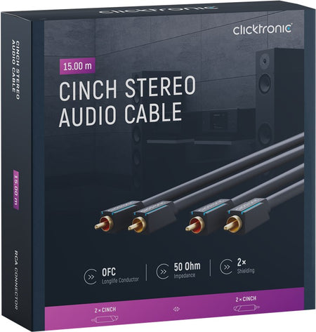 Cablu Profesional 2x RCA - 2x RCA 15m OFC cupru dublu ecaranat aurit Clicktronic 70385
