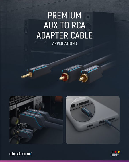 Cablu Profesional CLICKTRONIC audio STEREO JACK 3.5 mm AUX tata la 2x RCA tata STEREO 3m OFC COAX 50 ohm 70468 CLICKTRONIC