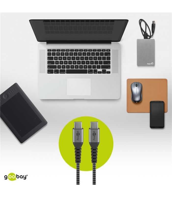 Cablu textil USB TYPE C tata-tata 0.5m 3A mufe metalice argintiu Goobay