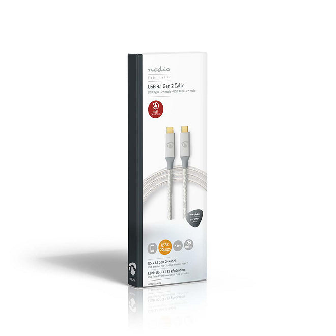 Cablu USB 3.2 Gen2x2 TYPE C tata-tata 20Gbps 1m 100W 5A argintiu Nedis