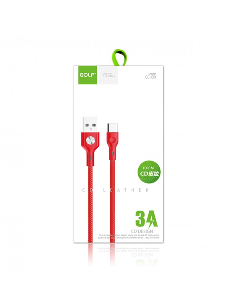 Cablu USB la USB Type C Golf CD Leather 3A rosu 1m GC-60t