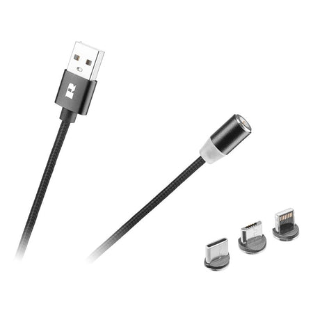 Cablu USB MAGNETIC 3in1 USB Type C LIGHTNING micro USB 1m negru REBEL