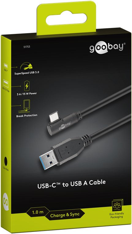 Cablu USB TYPE C tata la USB A 3.0 tata unghi 90 grade 1m 15W 5Gbps Goobay