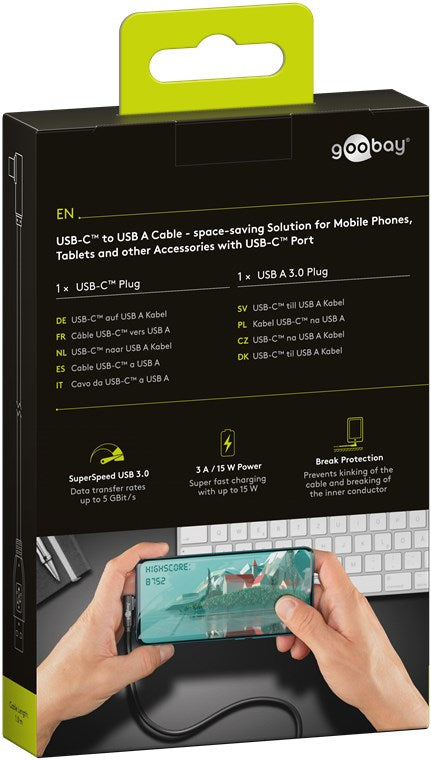 Cablu USB TYPE C tata la USB A 3.0 tata unghi 90 grade 1m 15W 5Gbps Goobay