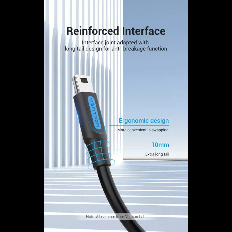 Cablu USB2.0 mini 5pin mufa tata - USB C mufa tata nichelat 2m negru dublu ecranat 2A VENTION COWBH