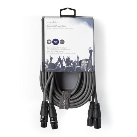 Cablu XLR Nedis XLR 2x 3-Pin tata - 2x XLR 3-Pin mama 5m gri