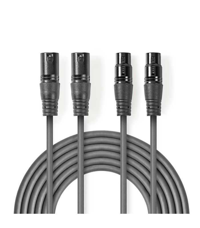 Cablu XLR stereo Premium Nedis 3m 2x XLR 3-pini tata - 2x XLR 3-pini mama gri COTH15030GY30