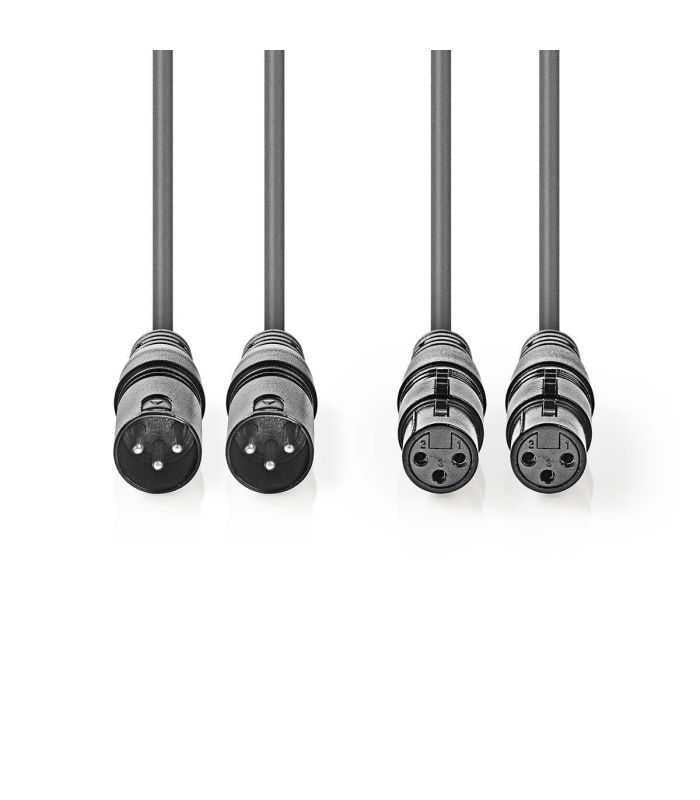 Cablu XLR stereo Premium Nedis 3m 2x XLR 3-pini tata - 2x XLR 3-pini mama gri COTH15030GY30