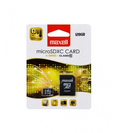 Card MicroSDXC Maxell UHS-1 Secure Digital 128GB cu adaptor SD clasa 10 citire 80MB/s scriere 20MB/s