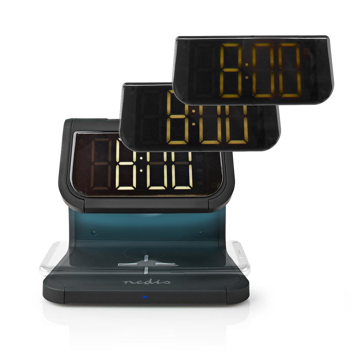 Ceas cu alarma Nedis incarcator wireless Qi lumina multicolora negru