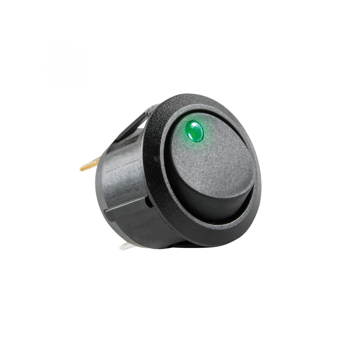 Comutator basculant ON-OFF cu retinere 1 contact 12V 20A cu LED verde incastrare 20 mm
