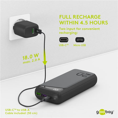 Fast Charge Power Bank acumulator extern 20000mAh USB type C PD QC 3.0 Goobay